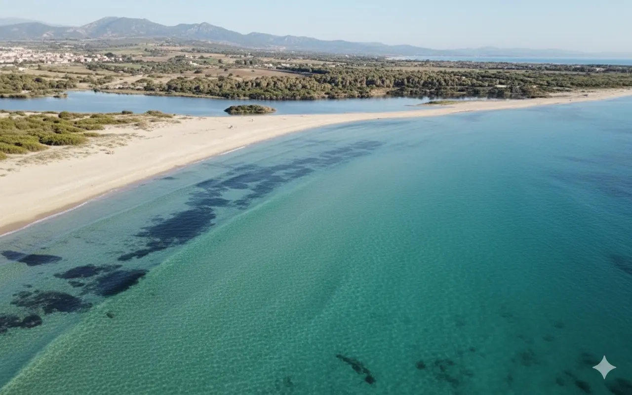 Kitesurfen im perfekten Flachwasser von Punta Trettu, Sardinien